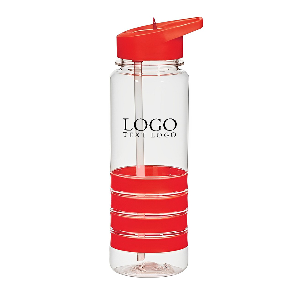 Customized 24 Oz Tritan Banded Gripper Bottle Red With Logo