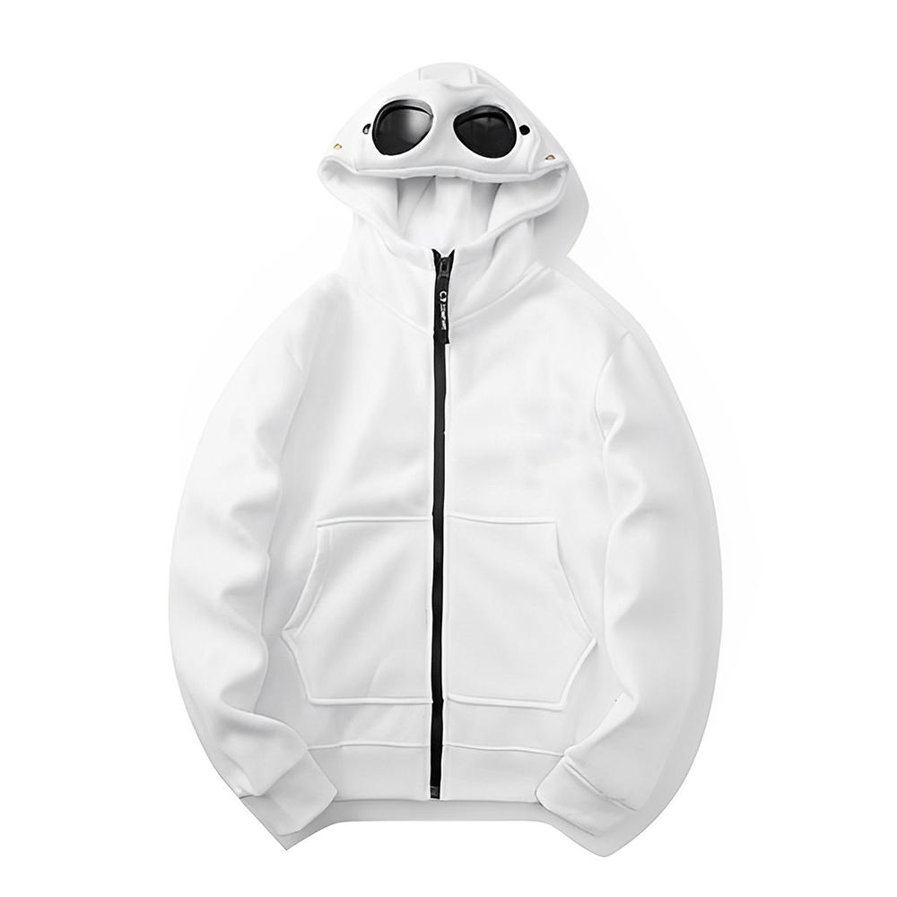 Zip Hooded Sweatshirt With Round Lens White Color