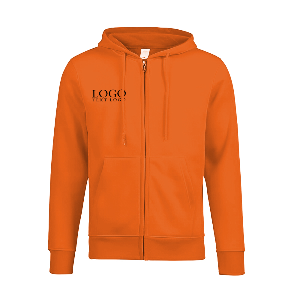 Fleece Full-Zip Hooded Sweatshirt Orange Color With Logo