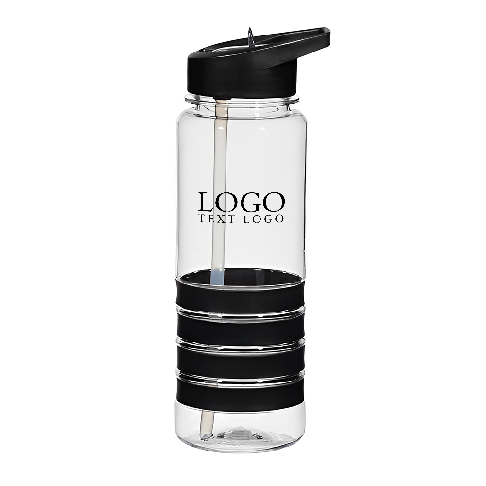 Customized 24 Oz Tritan Banded Gripper Bottle Black With Logo