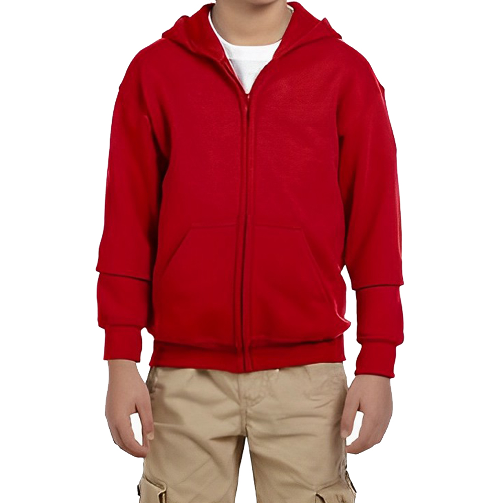 Customized Gildan Heavy Blend Youth Full Zipper Hooded Sweatshirt Red