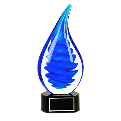 Customized Blue Twist Rain Drop Art Glass Award