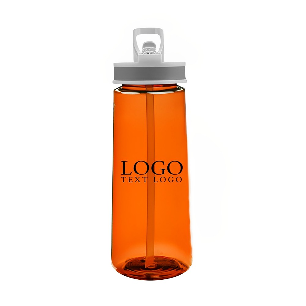 22 oz Sports Water Bottles With Straw Orange With Logo