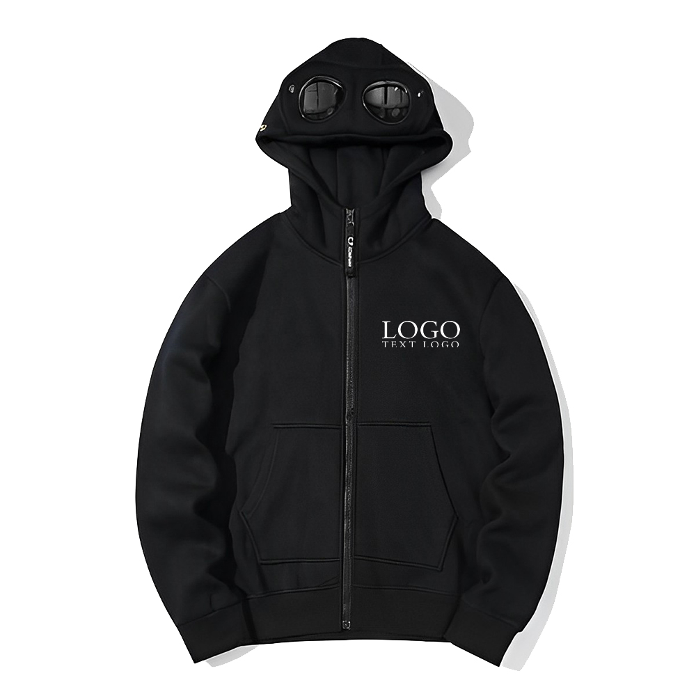 Zip Hooded Sweatshirt With Round Lens Black With Logo