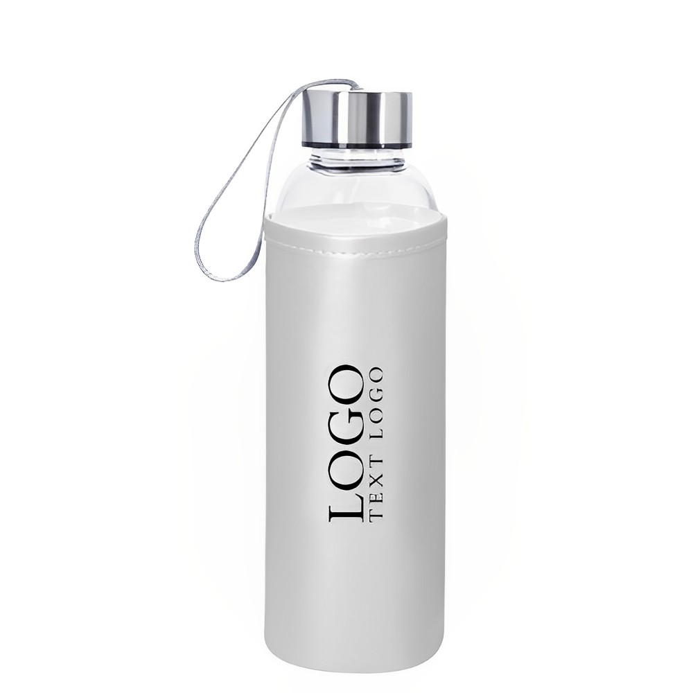 18 oz Aqua Pure Glass Bottle With Metallic Sleeve White With Logo