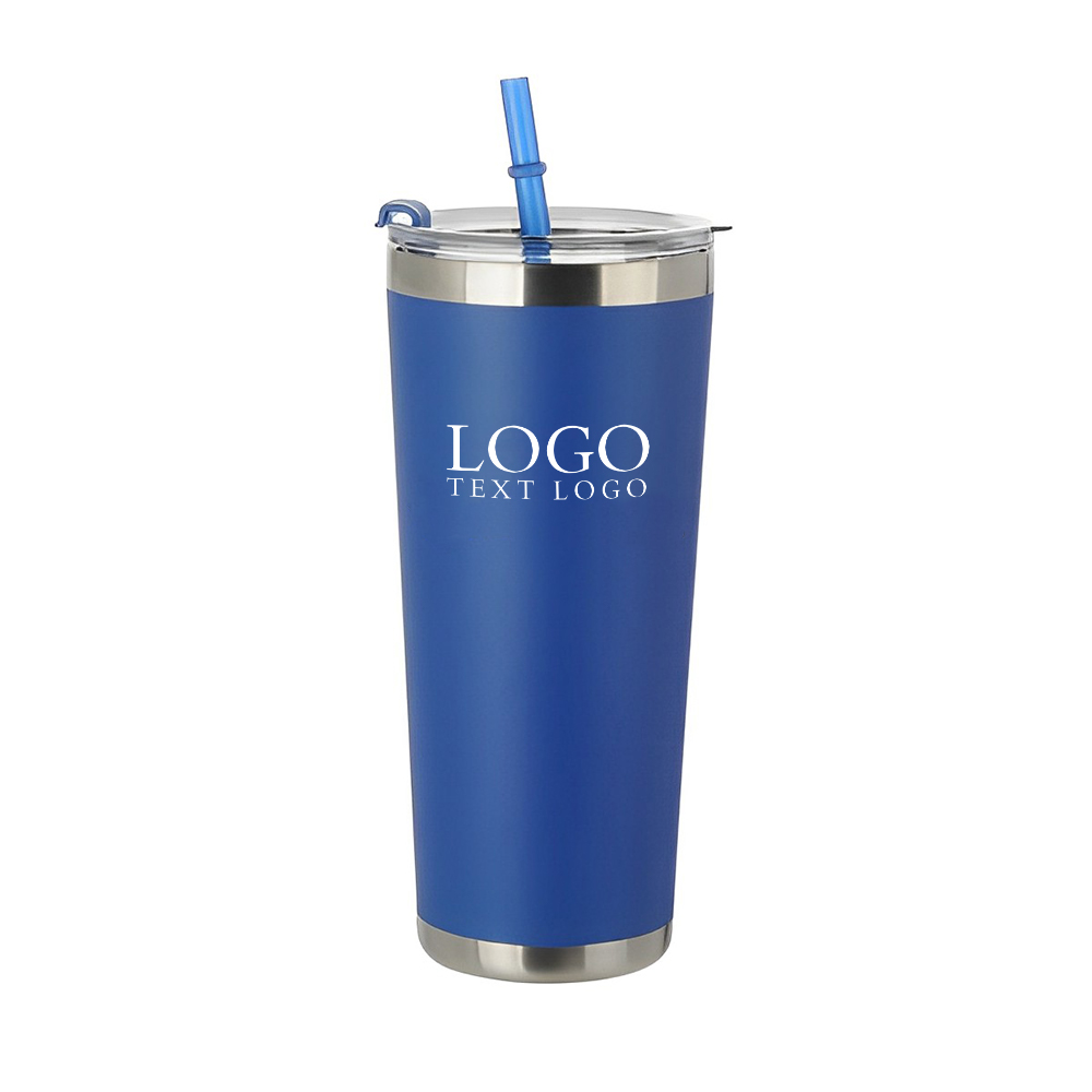 Blue 20 oz Stainless Steel Tumbler with Straw With Logo