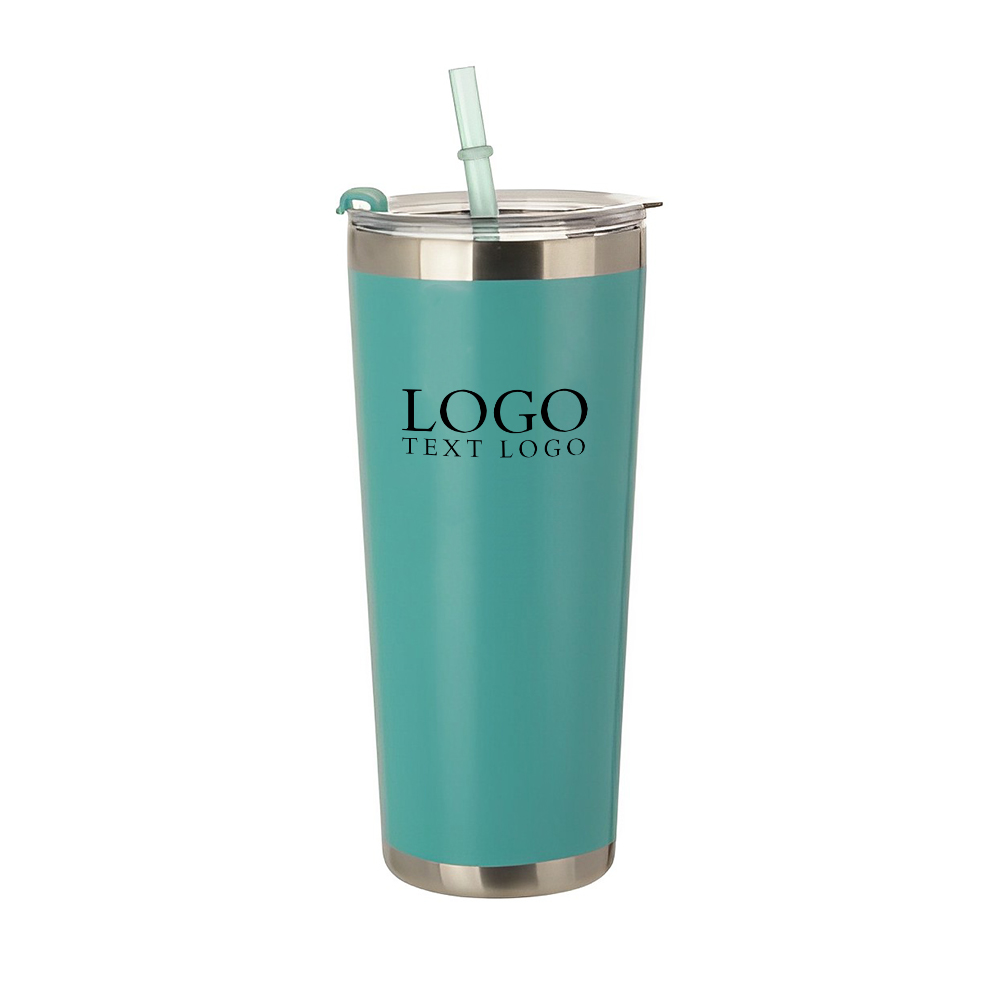 Teal 20 oz Stainless Steel Tumbler with Straw With Logo