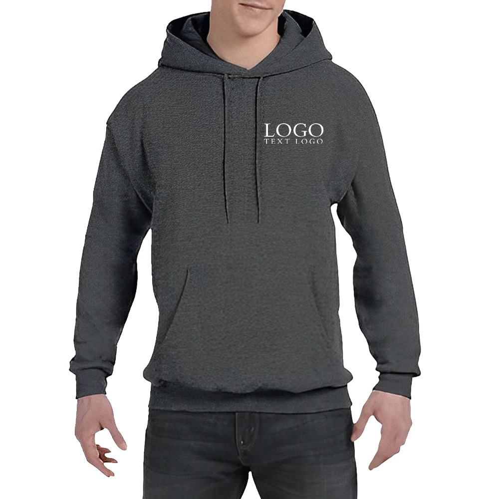 Customized Hanes 5050 Pullover Hooded Sweatshirt Charcoal Heather With Logo