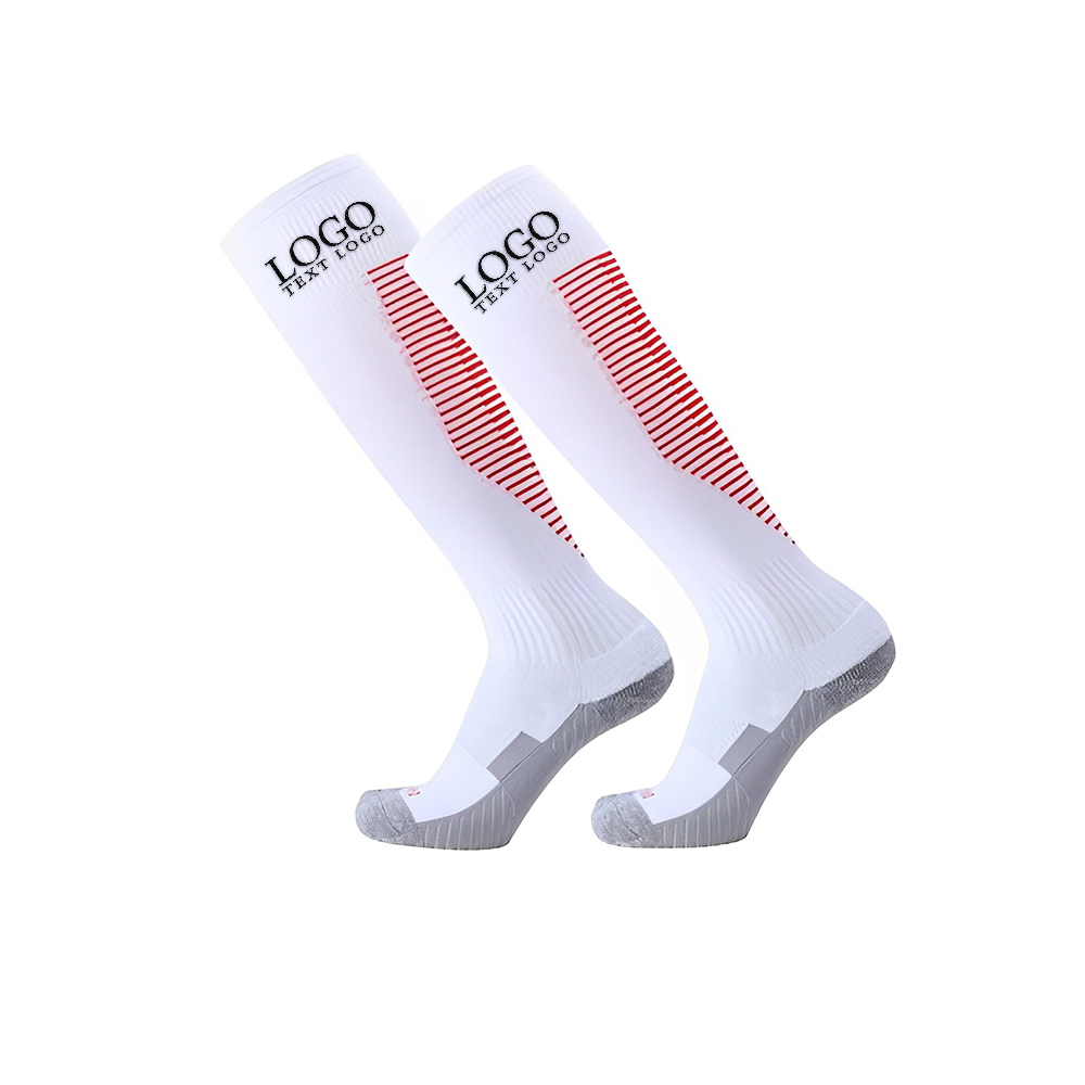 Personalized Stripe Knee High Athletic Crew Socks White With Logo