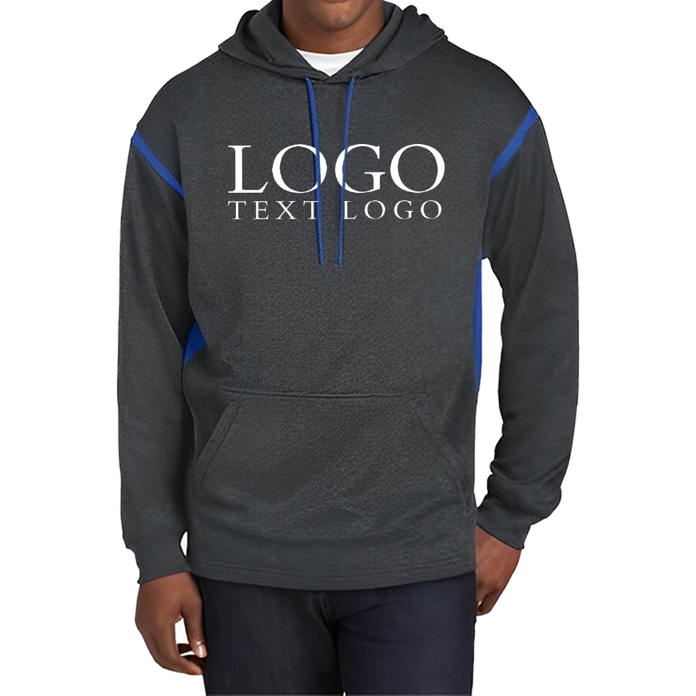 Sport-Tek Colorblock Hooded Sweatshirt Graphite Heather-True Royal With logo
