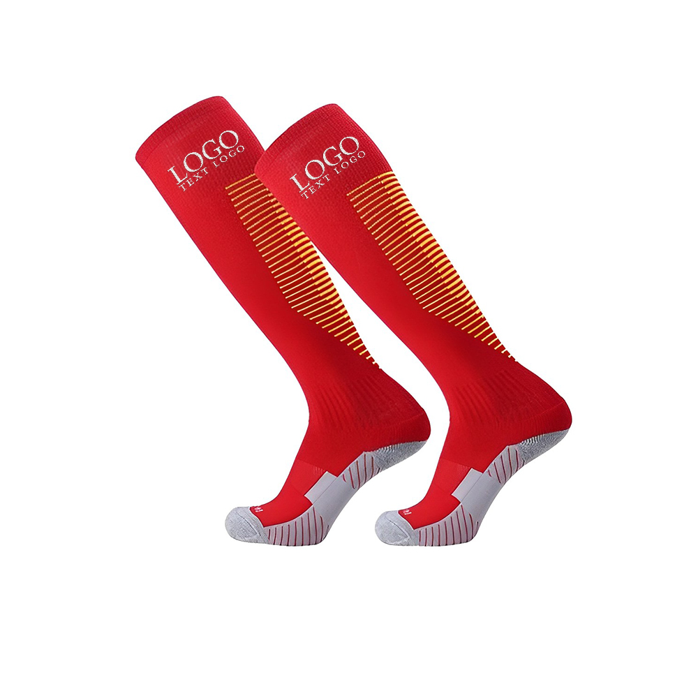 Personalized Stripe Knee High Athletic Crew Socks Red With Logo