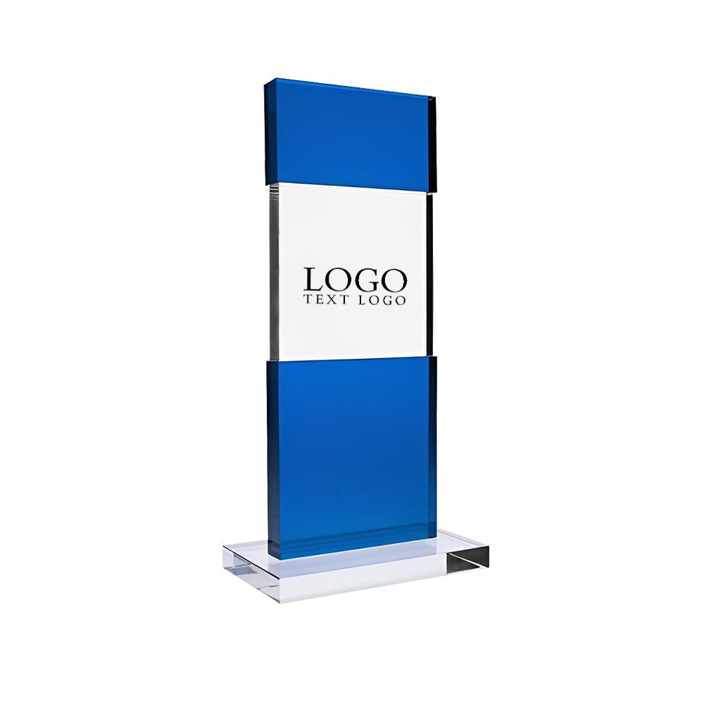Tiered Post Optic Crystal Award Blue With Logo
