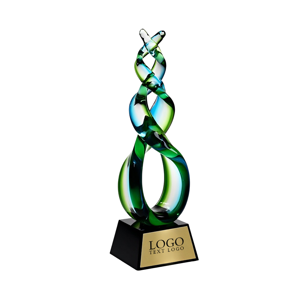 Art Glass Green Double Helix Award Gold Base With Logo Art Glass Green Double Helix Award Gold Base With Logo