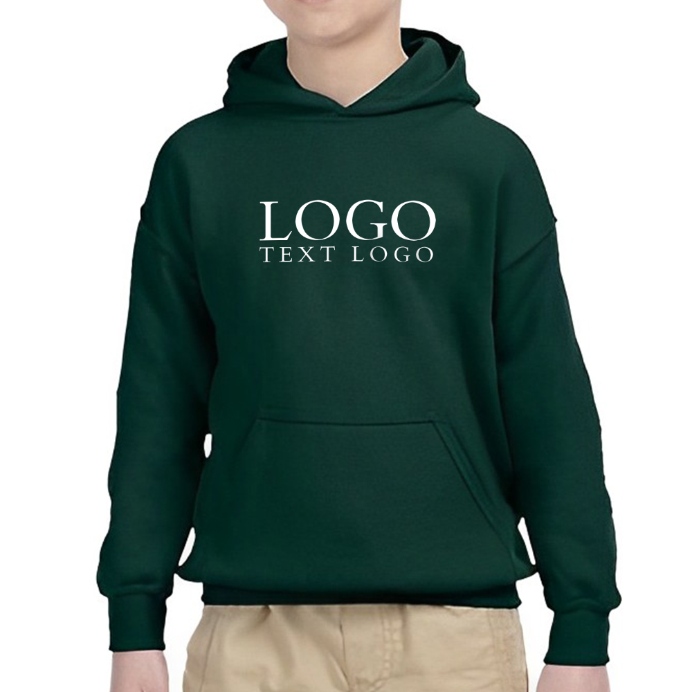Forest Green Youth Heavy Blend Hooded Sweatshirt With Logo