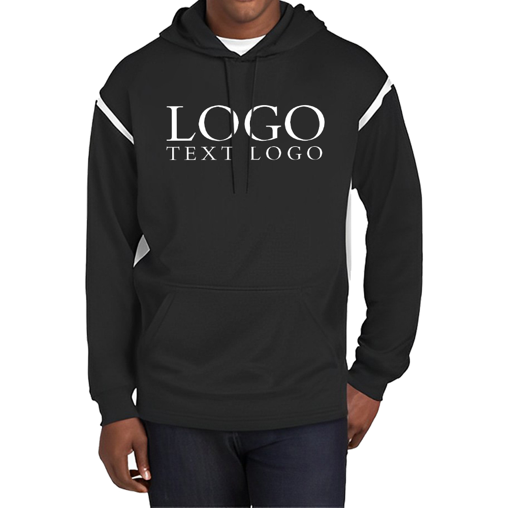 Sport-Tek Colorblock Hooded Sweatshirt Black-White With Logo