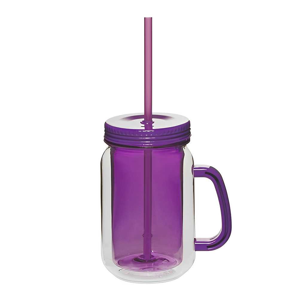 Purple 17 oz Double Wall Mason Jars With Handle