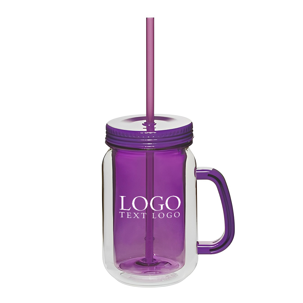 Purple 17 oz Double Wall Mason Jars With Handle With Logo