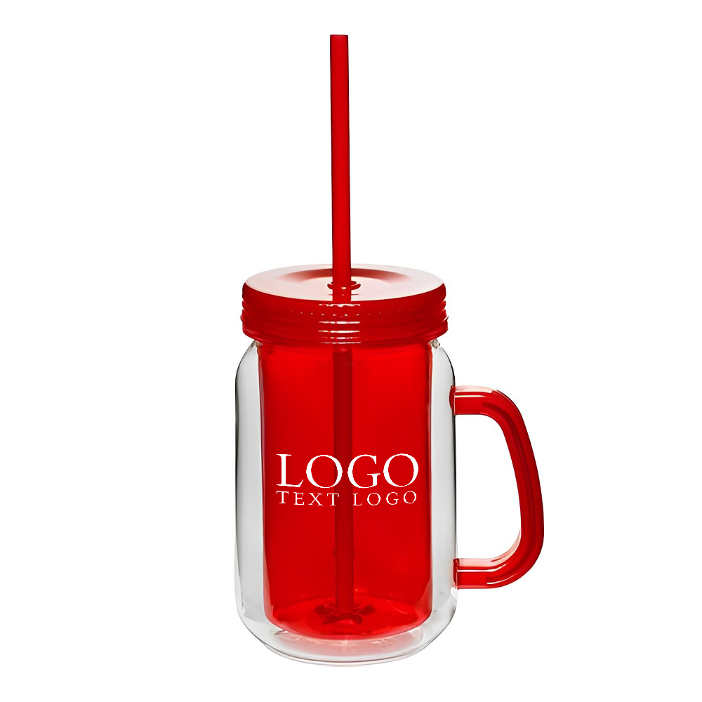Red 17 oz Double Wall Mason Jars With Handle With Logo