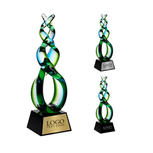 Customized Art Glass Green Double Helix Award