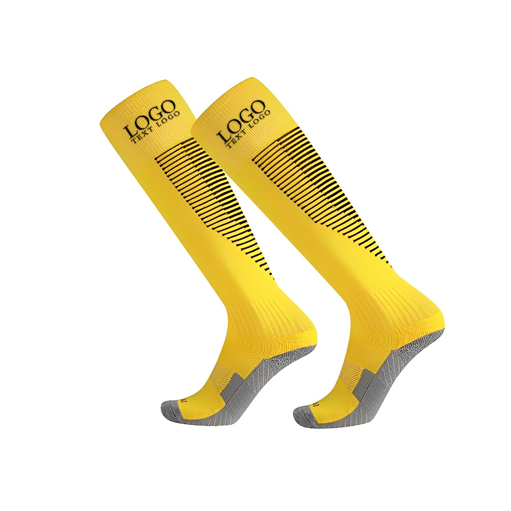 Personalized Stripe Knee High Athletic Crew Socks Yellow With Logo