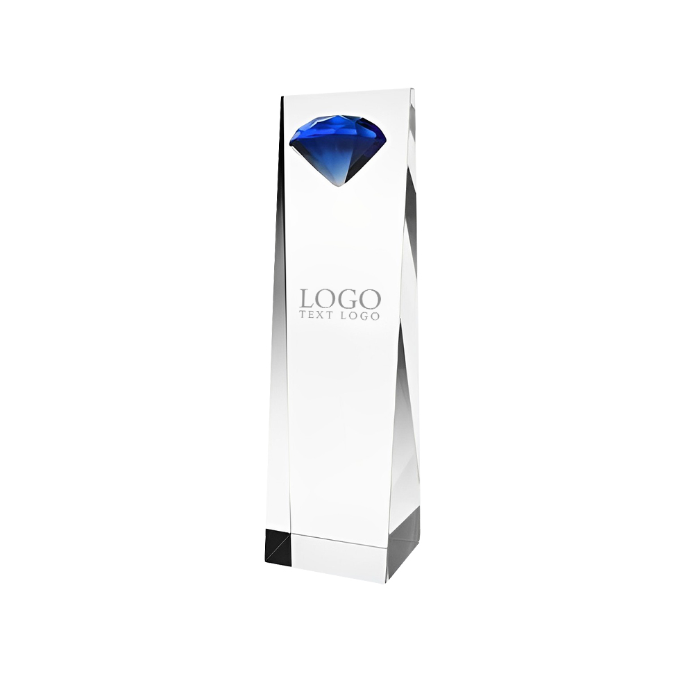 Diamond Tower Optic Crystal Award Blue Color With Logo