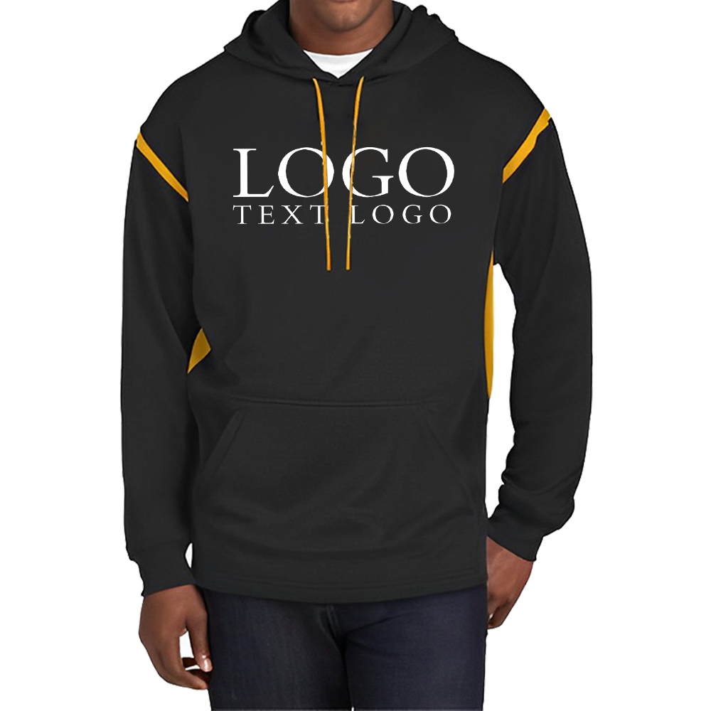 Sport-Tek Tech Fleece Colorblock Hooded Sweatshirt Black-Gold With Logo