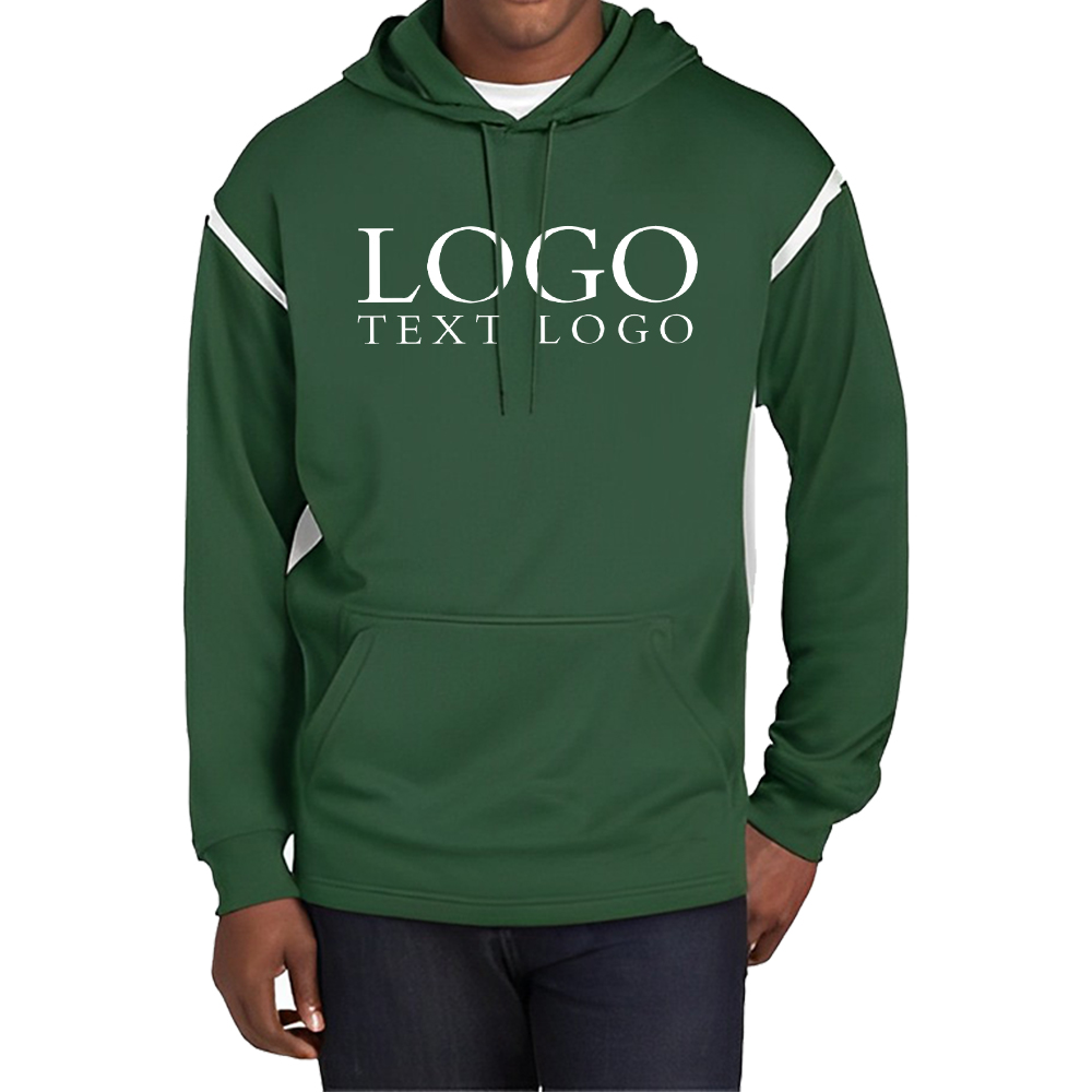 Sport-Tek Colorblock Hooded Sweatshirt Forest Green-White With Logo