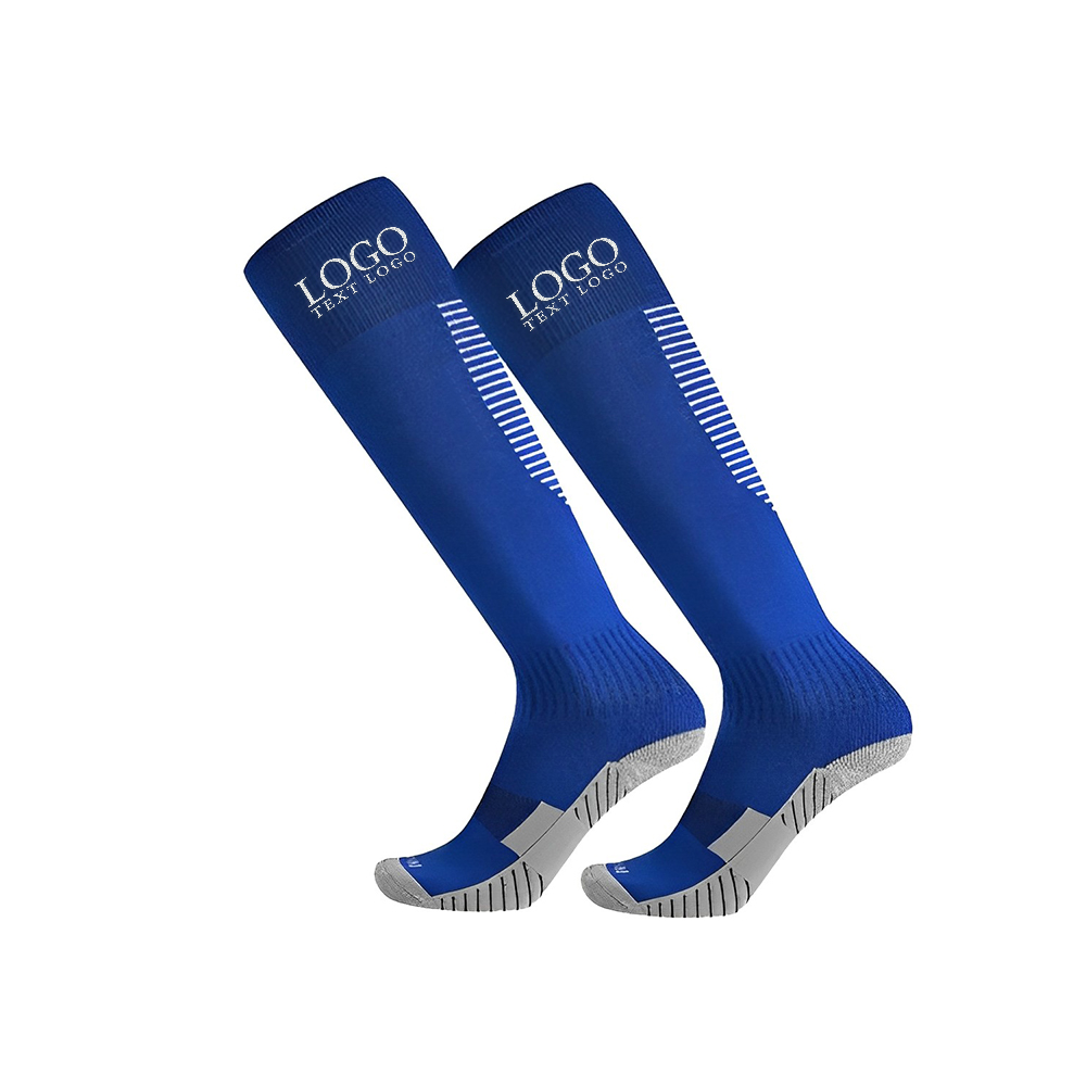 Personalized Stripe Knee High Athletic Crew Socks Blue With Logo