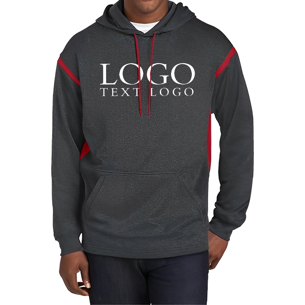Sport-Tek Colorblock Hooded Sweatshirt Graphite Heather-True Red With Logo