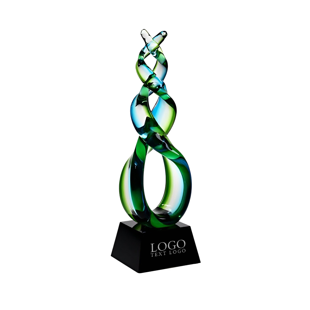 Art Glass Green Double Helix Award Black Color Base With Logo Art Glass Green Double Helix Award Black Color Base With Logo