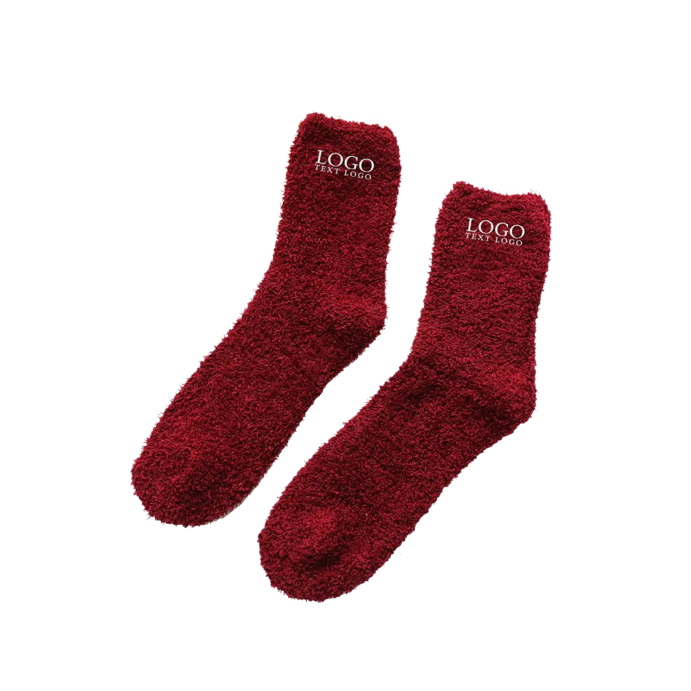 Personalized Fuzzy Ankle Socks Red With Logo