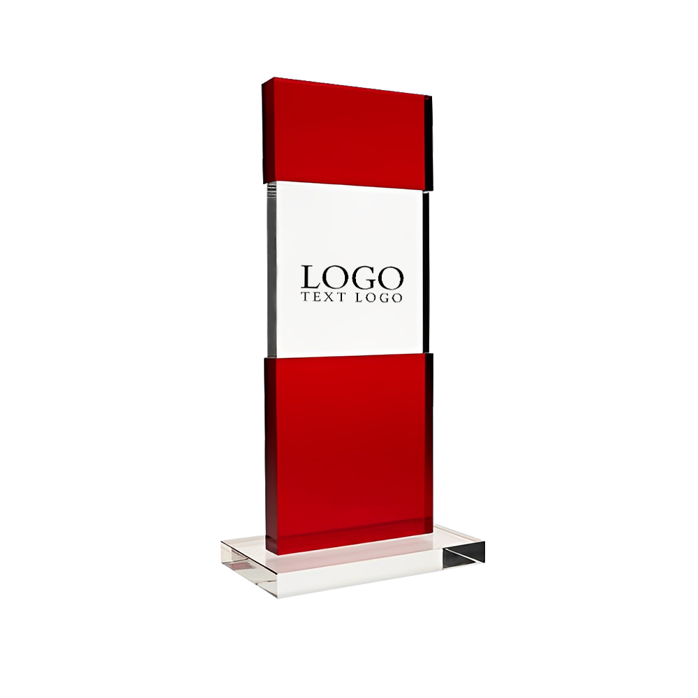 Tiered Post Optic Crystal Award Red With Logo