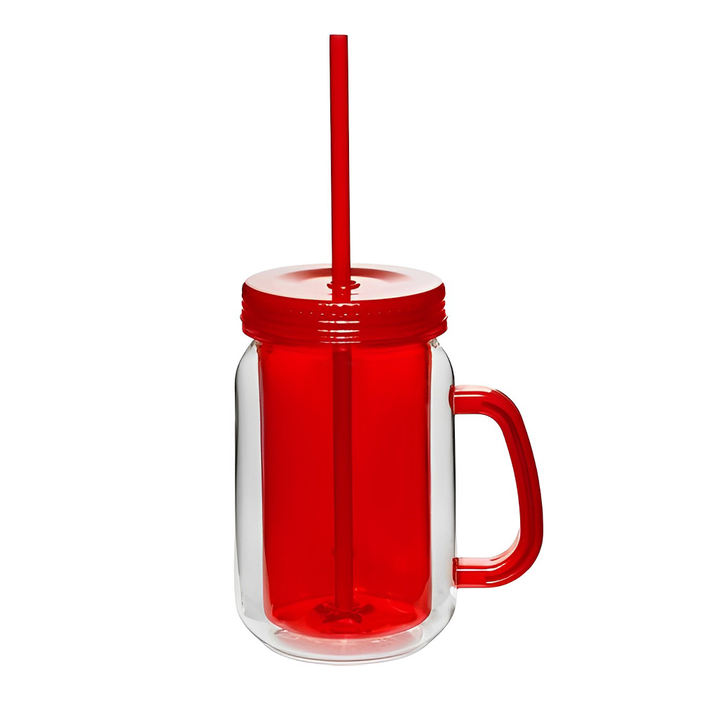 Red 17 oz Double Wall Mason Jars With Handle