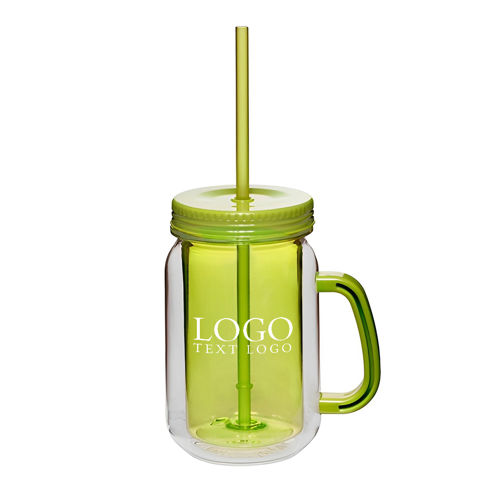 Green 17 oz Double Wall Mason Jars With Handle With Logo