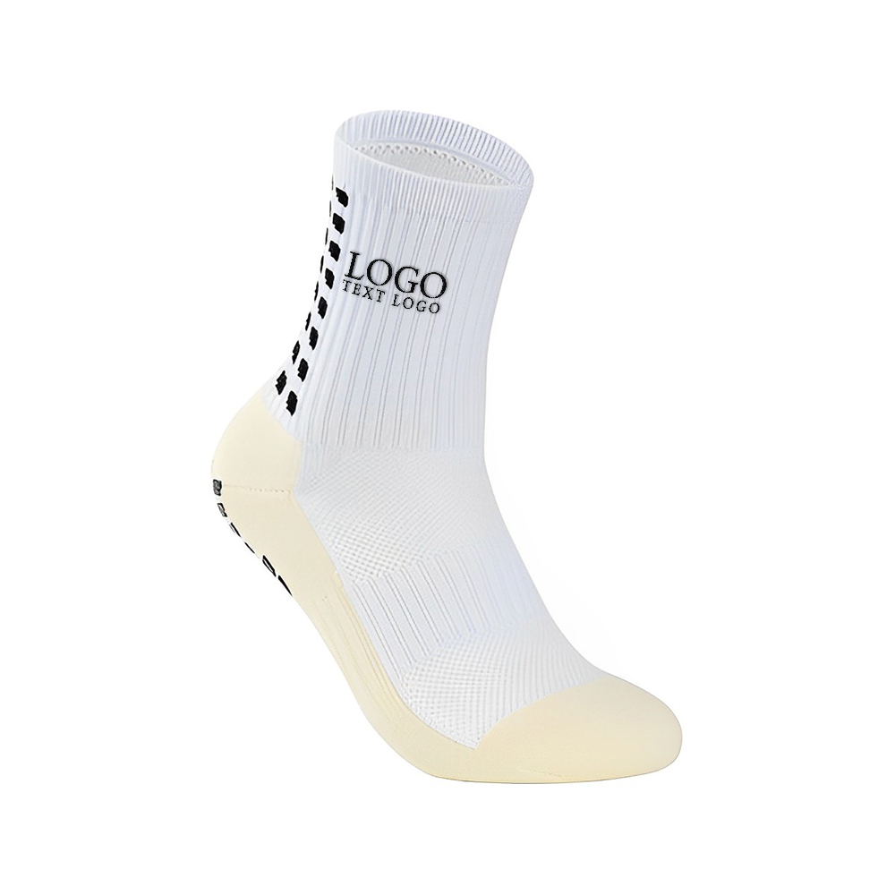 Personalized Anti-slip Sport Athletic Soccer Socks White With Logo