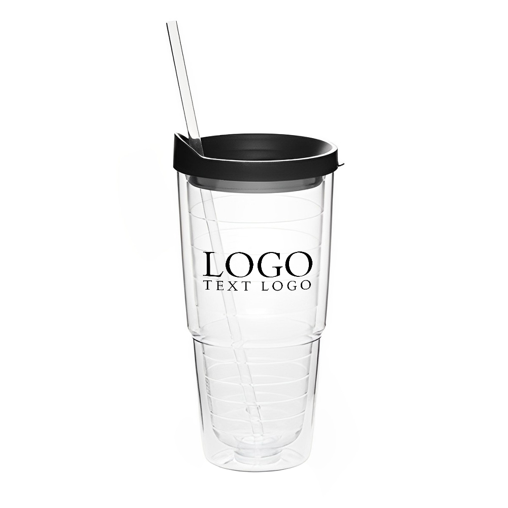 Black 24 oz Double Wall Solid Clear Acrylic Tumblers With Logo