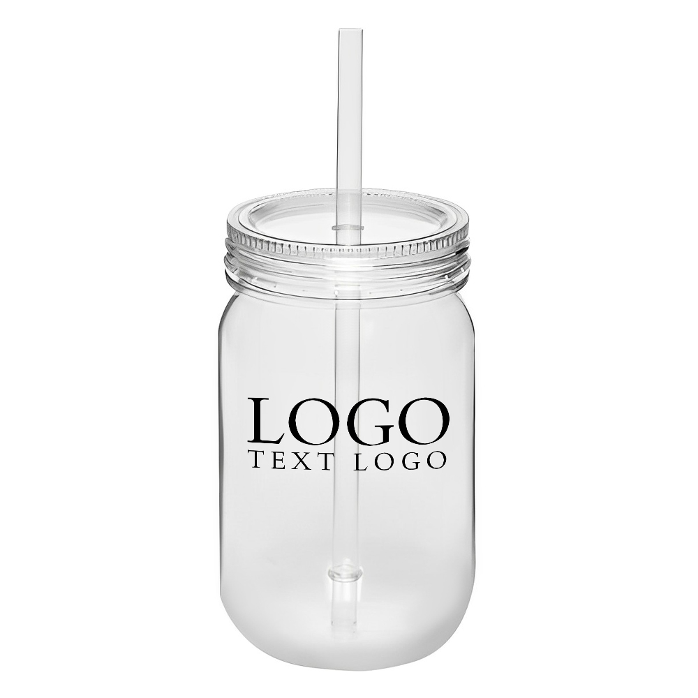 24 oz Plastic Mason Jars With Straw With Logo
