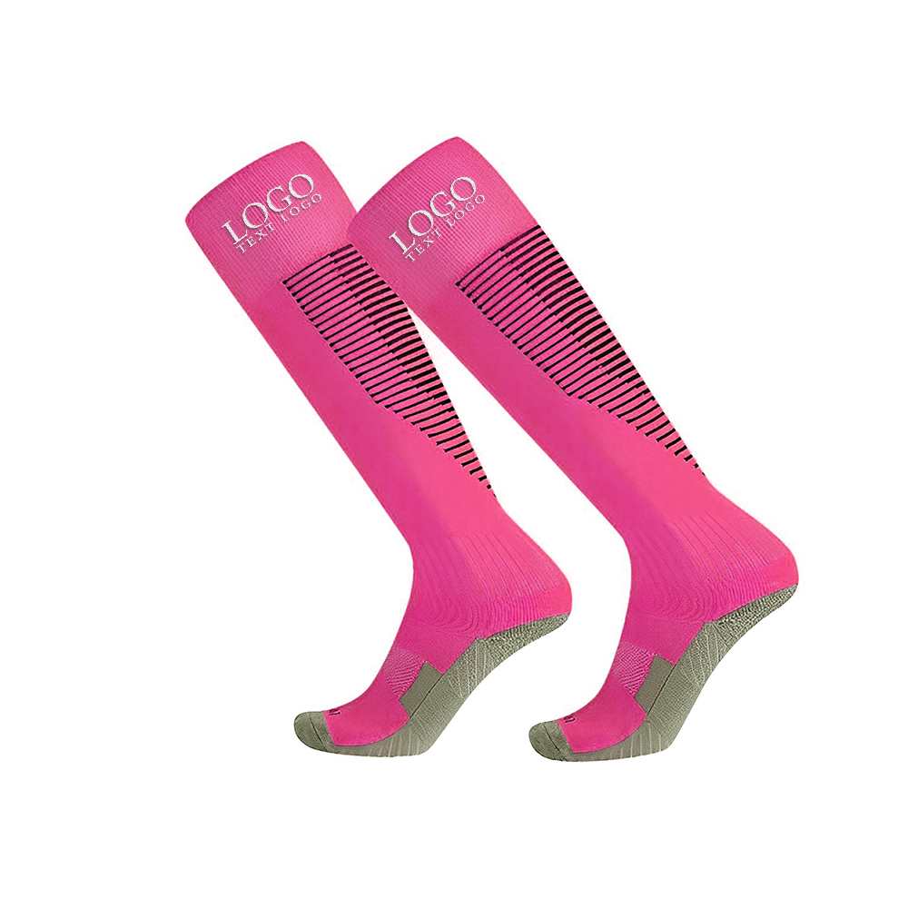 Personalized Stripe Knee High Athletic Crew Socks Pink With Logo