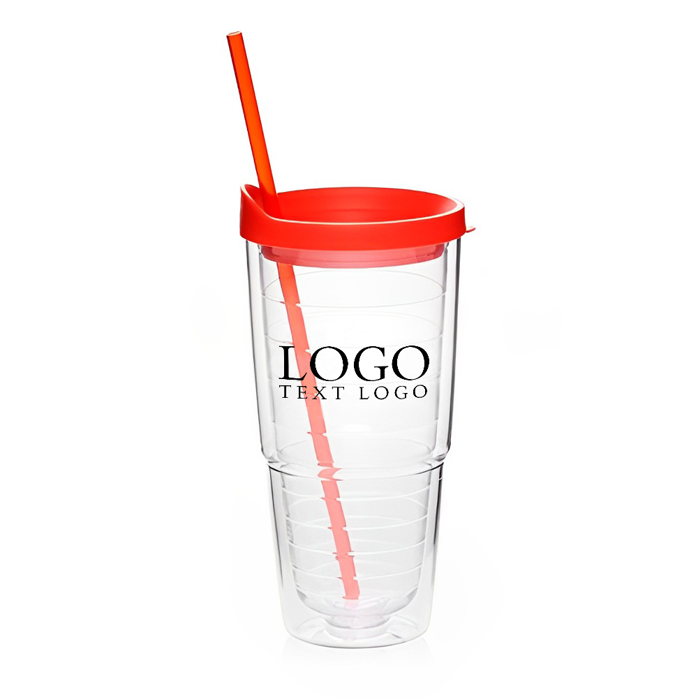 Red 24 oz Double Wall Solid Clear Acrylic Tumblers With Logo