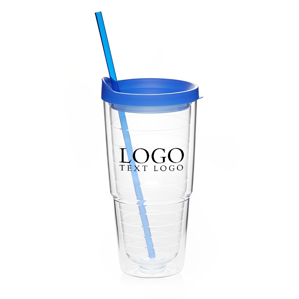 Blue 24 oz Double Wall Solid Clear Acrylic Tumblers With Logo