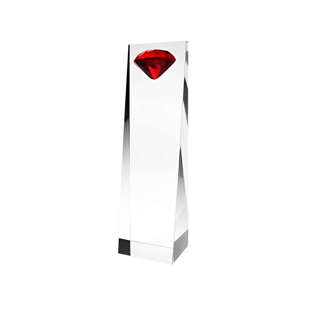 Diamond Tower Optic Crystal Award Red Color