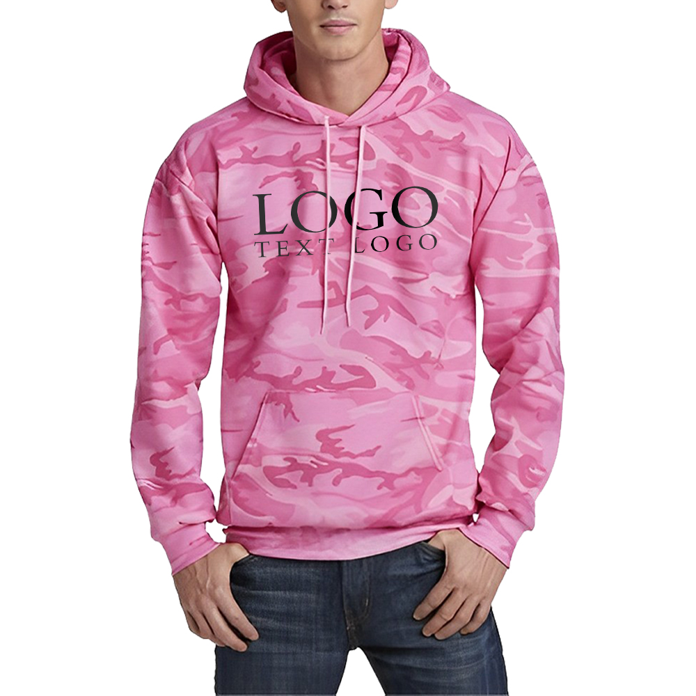 Port Company Core Fleece Camo Pullover Hooded Sweatshirt Pink Camo With Logo