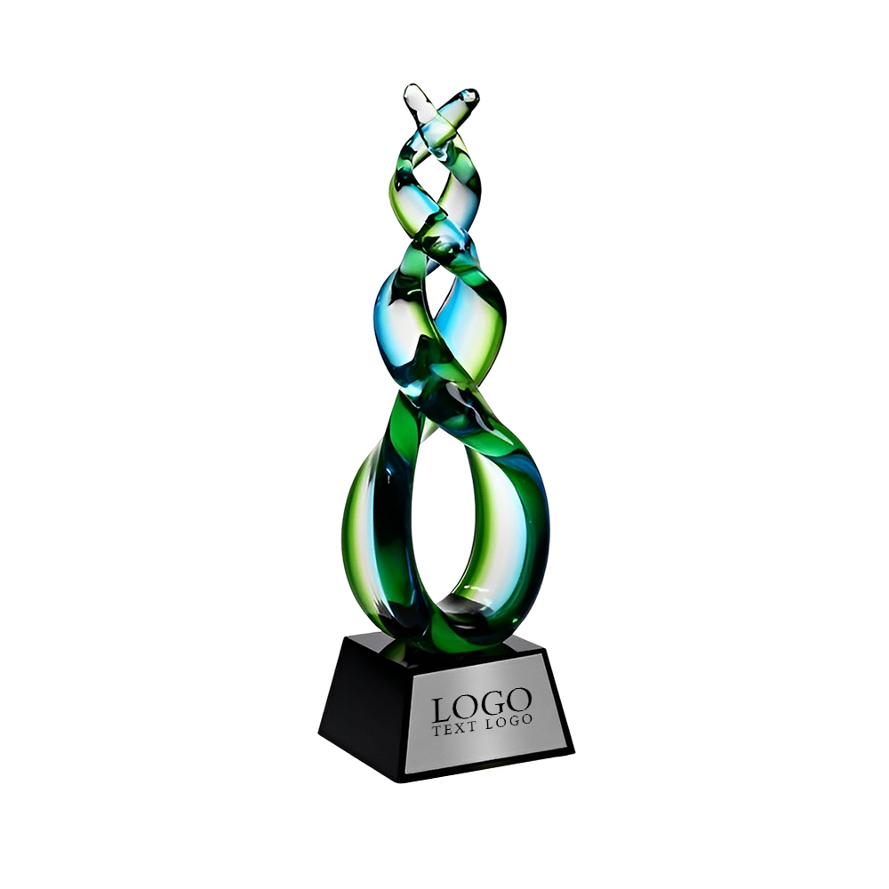 Art Glass Green Double Helix Award Silver Color Base With Logo Art Glass Green Double Helix Award Silver Color Base With Logo