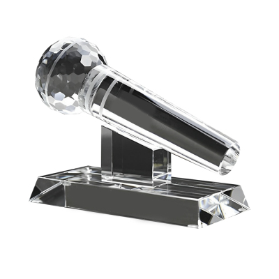 Promotional Clear Crystal Microphone Trophy