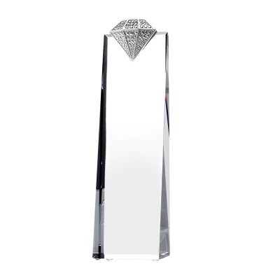 Personalized Crystal Tower Award With Diamond On Top