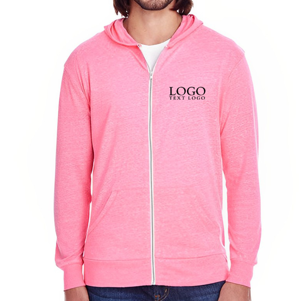 Neon Pink Tribld Unisex Triblend Full-Zip Light Hoodies With Logo Neon Pink Tribld Unisex Triblend Full-Zip Light Hoodies With Logo