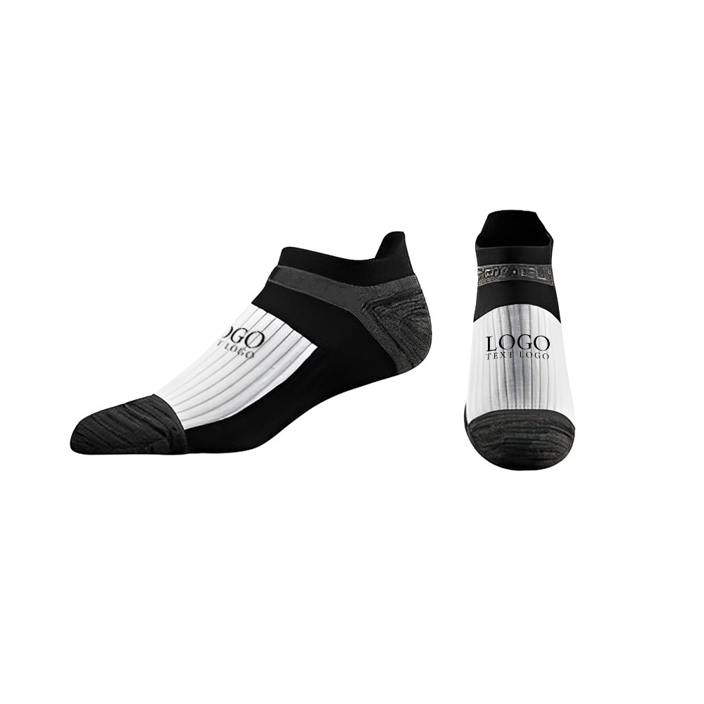 Premium Printed Low Combed Cotton No Show Socks Black With Logo