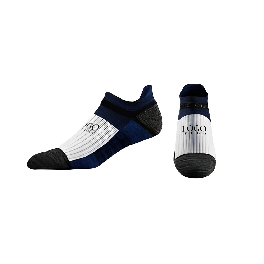 Premium Printed Low Combed Cotton No Show Socks Navy Blue With Logo