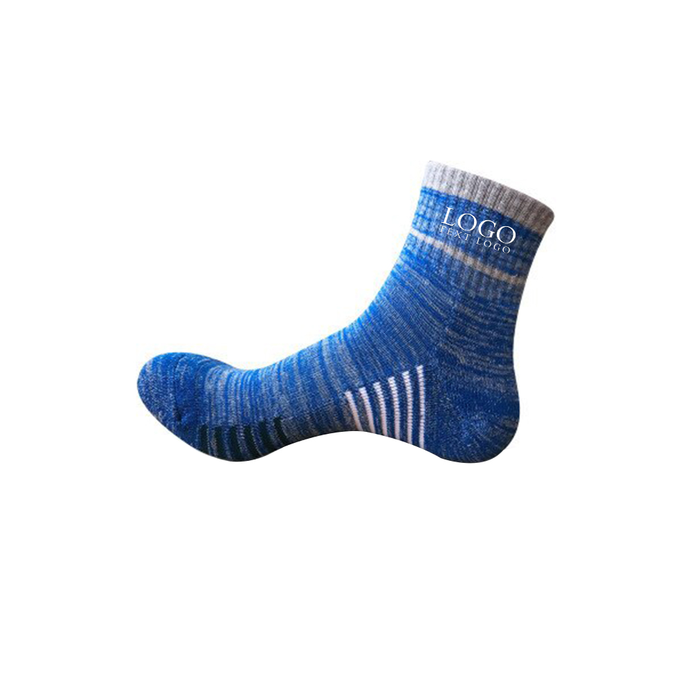 Sports Quarter Mid Calf Socks Blue With Logo