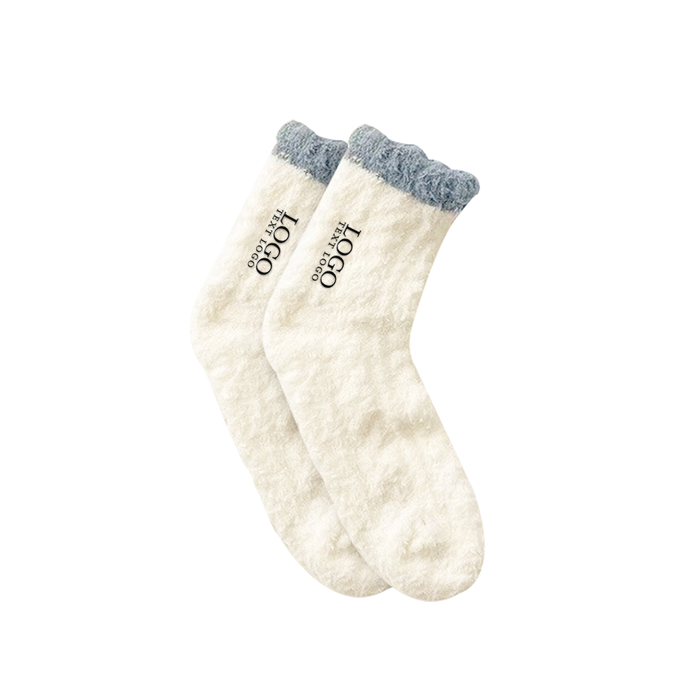 Fuzzy Warm Slipper Socks White With Logo